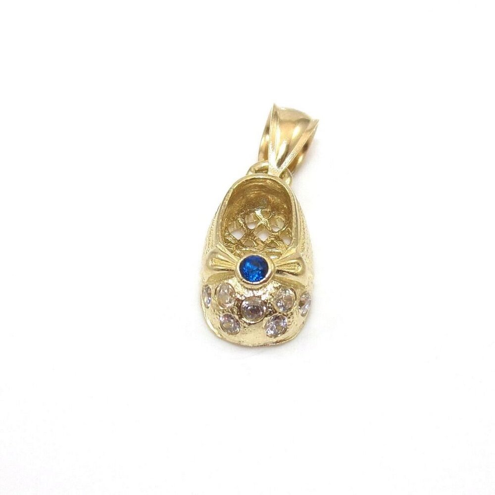 10K Yellow Gold Spinel CZ Baby Bootie Shoe Pendant
